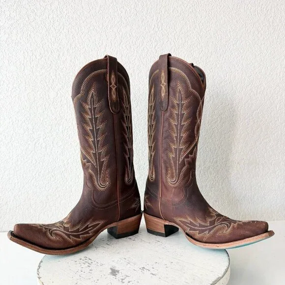Lane LEXINGTON Womens Cowboy Boots 6 Cognac Brown Western Cowgirl Mid Calf Tall - Picture 7 of 11